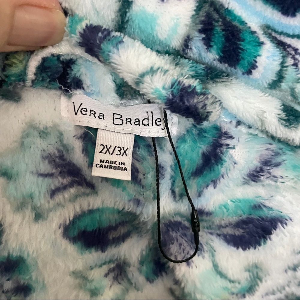 Vera Bradley Robe Hooded Plush Cozy Thick Pockets Belted Blue Green Cloud Vine - Picture 13 of 14